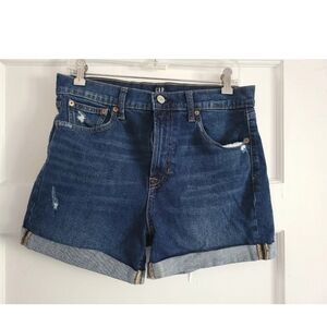 GAP Denim 1969 Cuffed Jean Shorts Medium Wash Lightly Stressed 4"